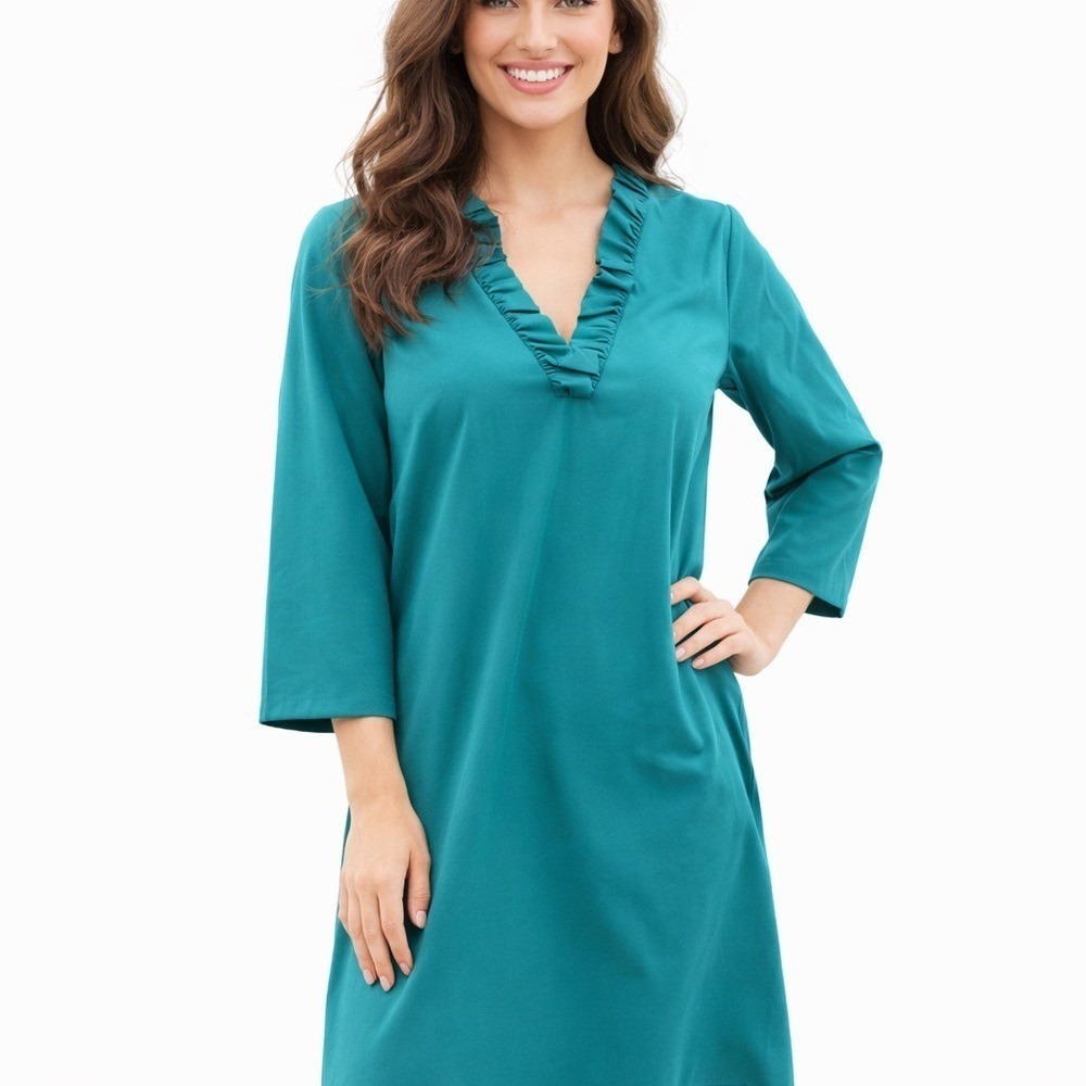 Michelle McDowell Size Medium Elegant Green Ruffle VNeck Mini Dress